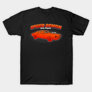 Speed Demon Auto Reapir Muscle Car vintage art with black Background T-Shirt